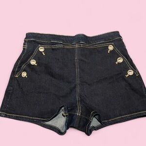 Guess Black Jean Shorts with Gold Button Accents